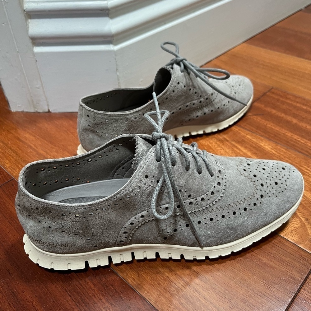 Cole Haan Zerogrand Gray Suede Leather WingTip Oxfords Women Size 7 B Neutral